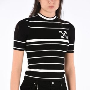 Off White Virgil Abloh Black White Striped Logo Sweater sz 40 US 4